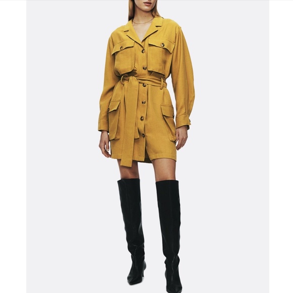 559. ANINE BING Kaiden Mustard Belted Mini Dress $398 EUC Small - Picture 1 of 3